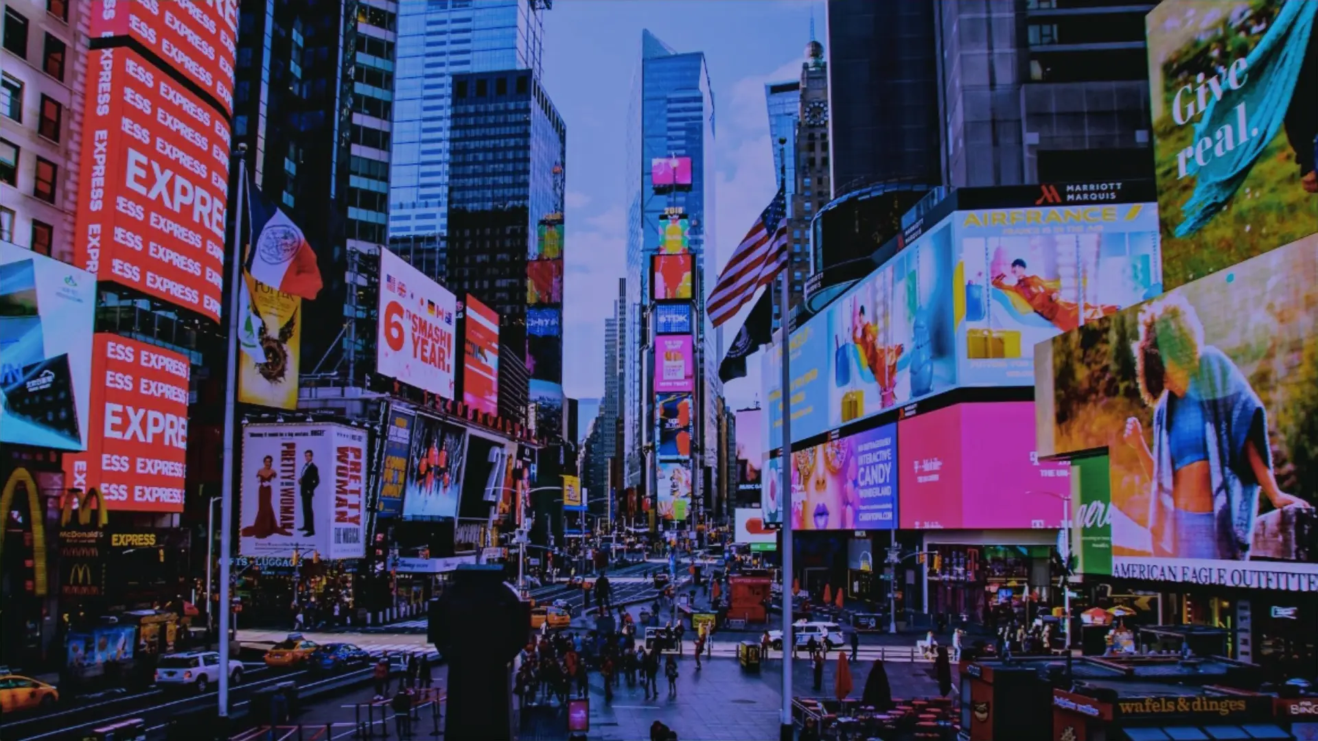 Digital billboards lighting up Times Square in New York City